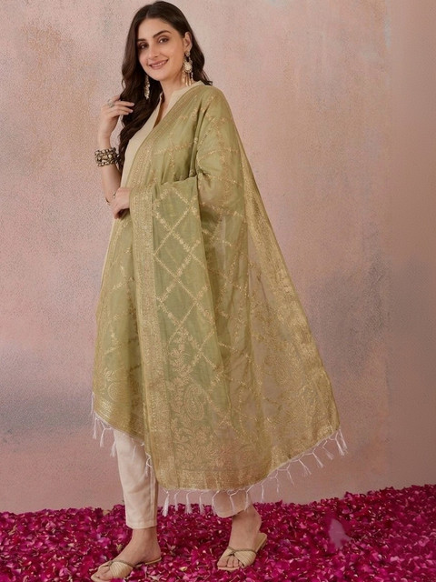 SAHASIKA Paisley Woven Design Dupatta with Zari - Image 4