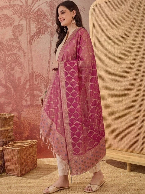 Sangria Woven Design Dupatta with Zari - Image 5