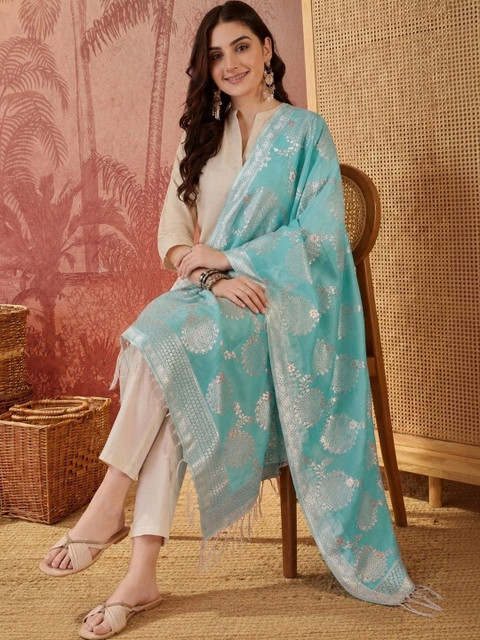 Sangria Ethnic Motifs Woven Design Dupatta with Zari - Image 4