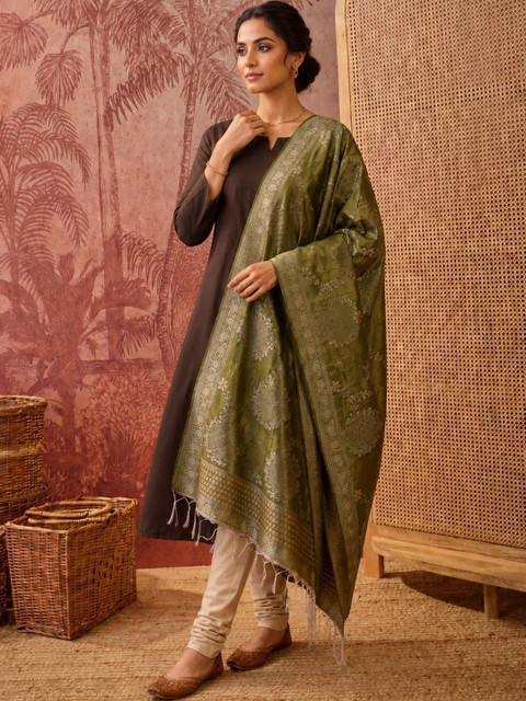 Sangria Ethnic Motifs Woven Design Dupatta with Zari - Image 2