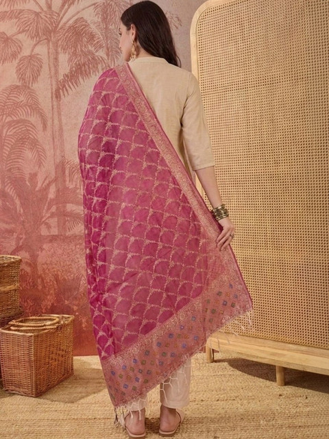 Sangria Woven Design Dupatta with Zari - Image 3