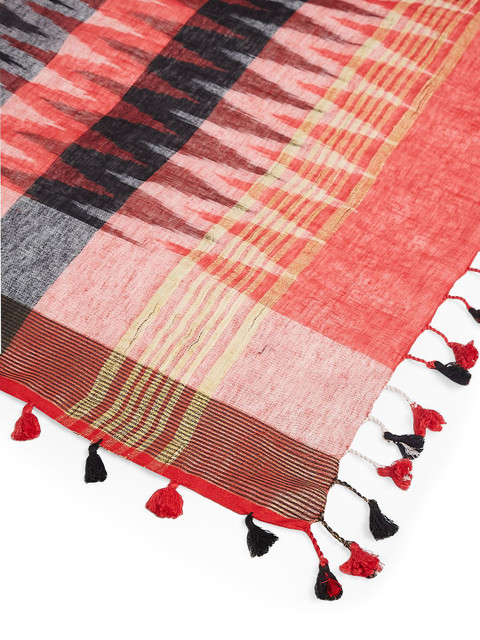 Taavi Ikat Woven Design Pom Pom Edgings Dupatta - Image 7