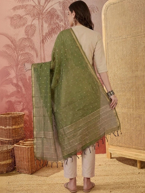 Sangria Ethnic Motifs Woven Design Dupatta with Zari - Image 3