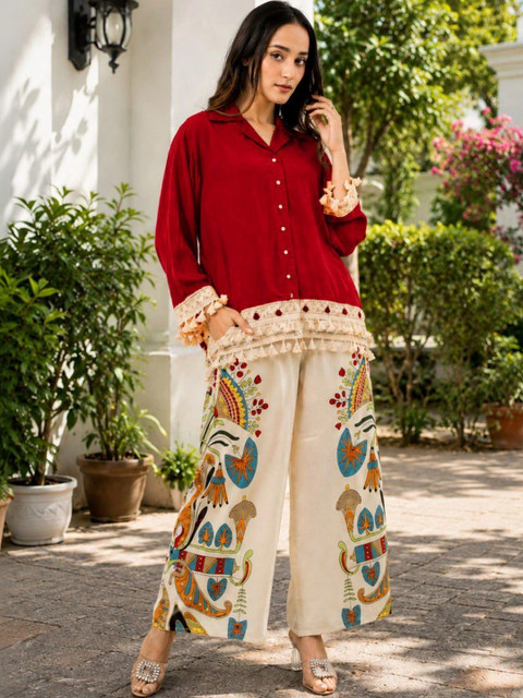 Vigita Lifestyle Bohemian Embellished Top with Palazzos