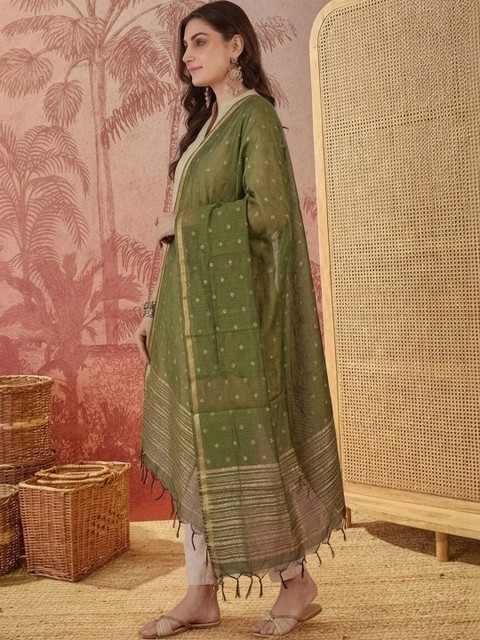 Sangria Ethnic Motifs Woven Design Dupatta with Zari - Image 5