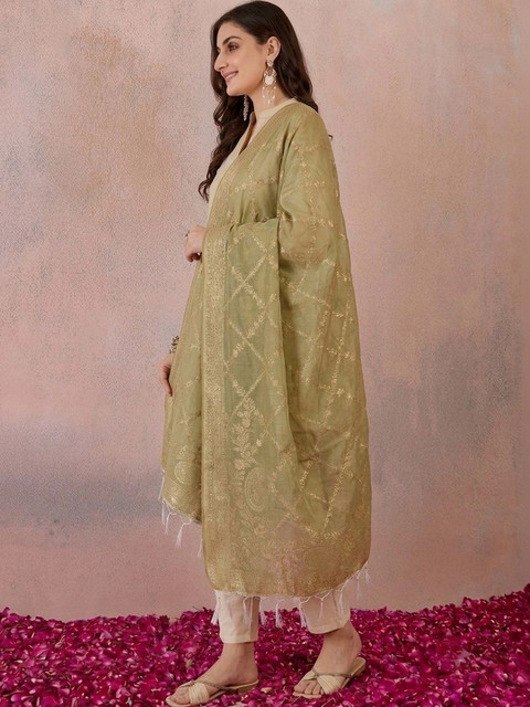 SAHASIKA Paisley Woven Design Dupatta with Zari - Image 5