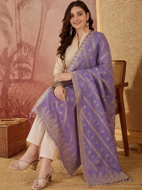 Sangria Ethnic Motifs Woven Design Dupatta with Zari - Image 4