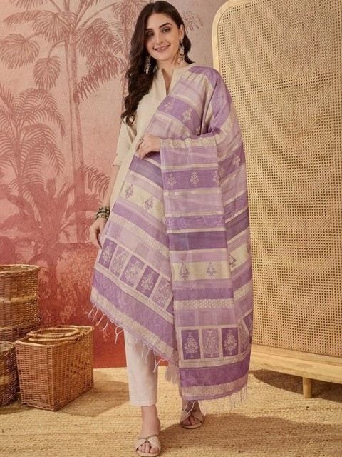 Sangria Ethnic Motifs Woven Design Dupatta with Zari