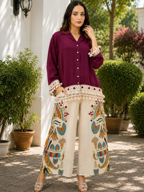 Vigita Lifestyle Bohemian Solid Shirt with Palazzos