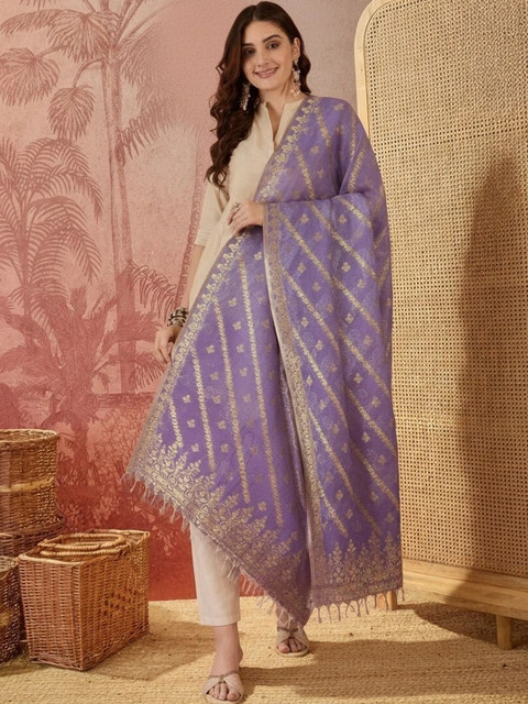 Sangria Ethnic Motifs Woven Design Dupatta with Zari