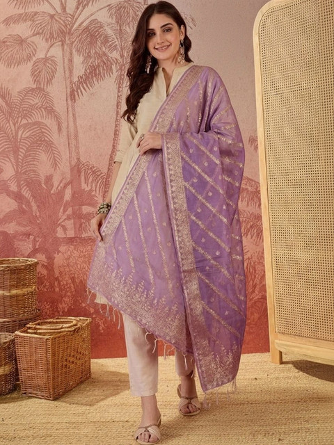 Sangria Ethnic Motifs Woven Design Dupatta with Zari