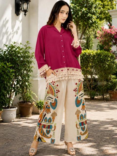 Vigita Lifestyle Bohemian Solid Shirt with Palazzos