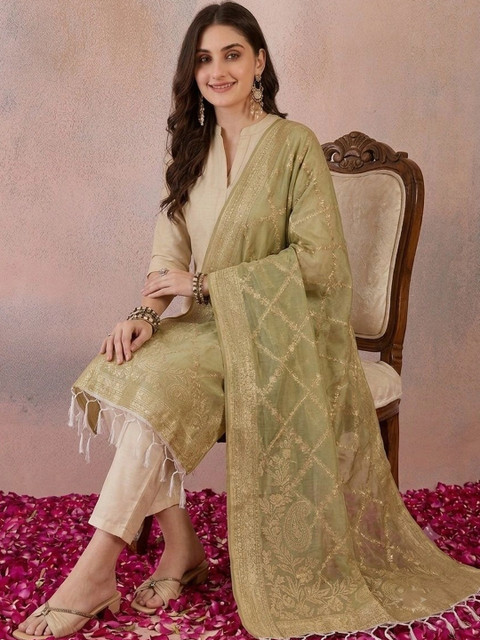 SAHASIKA Paisley Woven Design Dupatta with Zari - Image 3
