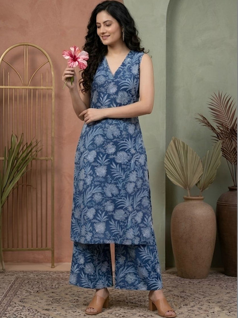 SZN Blue Floral Printed Tunic with Palazzos