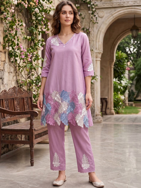 MASSTANI BY INDDUS Floral Embroidered Tunic with Trousers