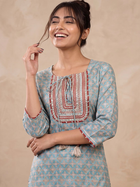 Varanga Women Ethnic Motifs Printed Thread Work Kurta - Image 4