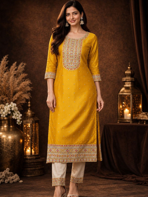 rarethread Women Ethnic Motifs Embroidered Thread Work Kurta