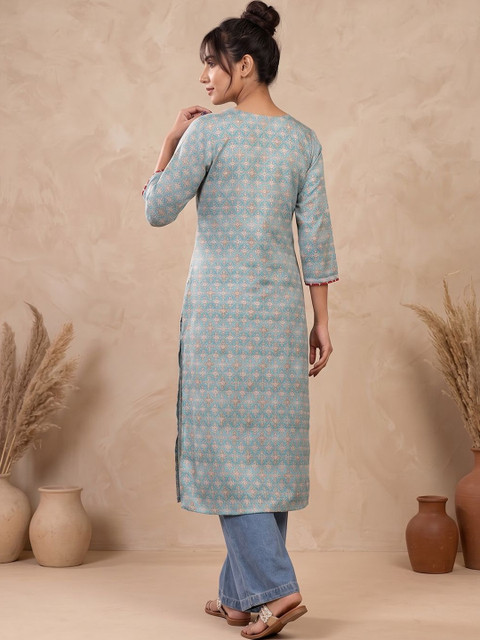 Varanga Women Ethnic Motifs Printed Thread Work Kurta - Image 3
