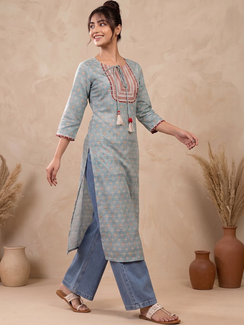Varanga Women Ethnic Motifs Printed Thread Work Kurta - Image 6