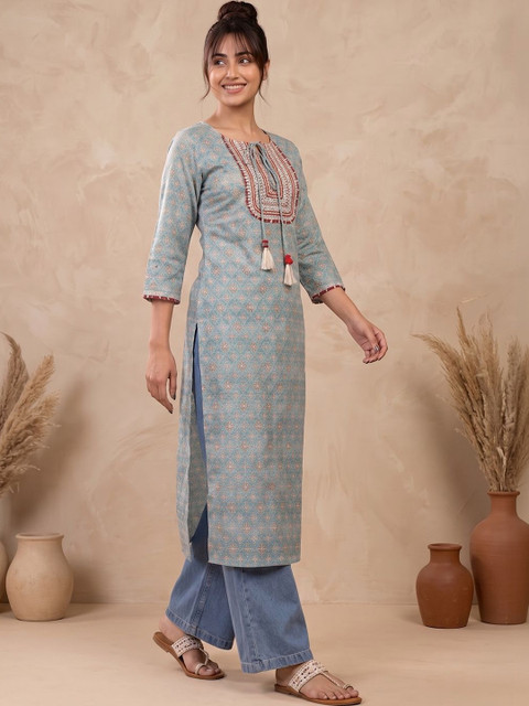 Varanga Women Ethnic Motifs Printed Thread Work Kurta - Image 5