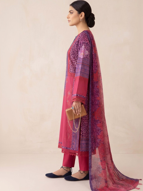 Rosaniya Ethnic Motifs Printed Pure Cotton Unstitched Dress Material - Image 2