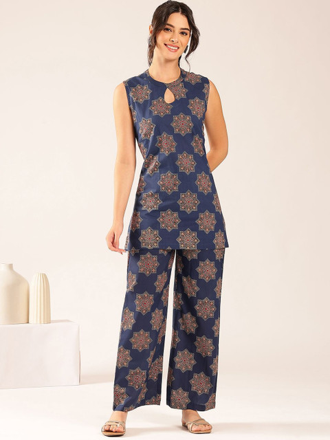 Vbuyz Bohemian Cotton Printed Tunic with Palazzos