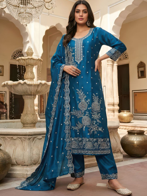 Moda Rapido Women Ethnic Motifs Embroidered Regular Thread Work Kurta with Trousers & With Dupatta