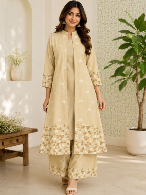 Sangria Women Printed Regular Pure Cotton Kurta with Palazzos
