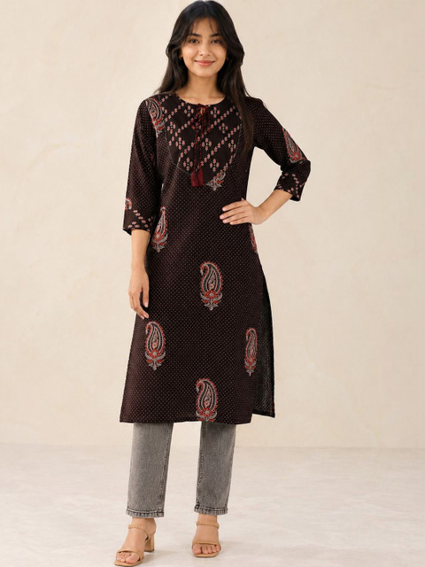 SZN Paisley Printed Cotton Straight Kurta