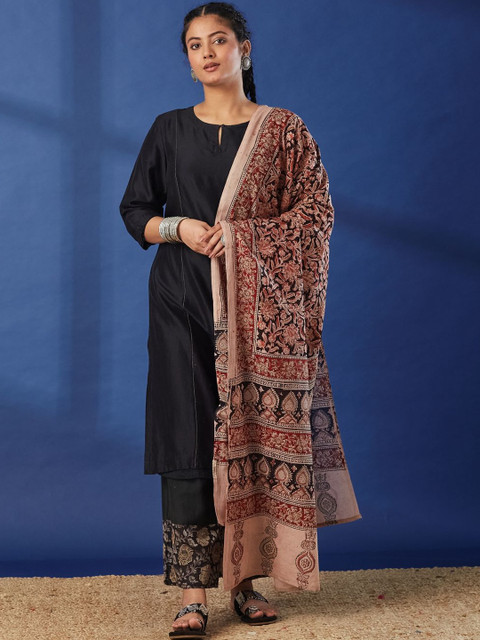 Taavi Kalamkari Hand Block Printed Pure Cotton Dupatta