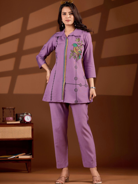 DISHWA FASHION Summer Checks Embroidered Tunic with Trousers