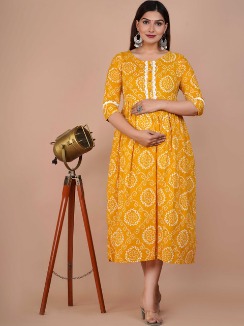 Indiwest Bohemian Print Ruffled Maternity A-Line Dress