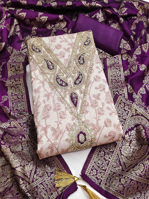 Peachmode Floral Printed Chanderi Silk Unstitched Dress Material