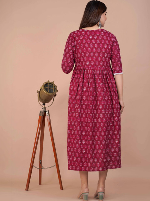Indiwest Ethnic Motifs Print Maternity A-Line Midi Dress - Image 3