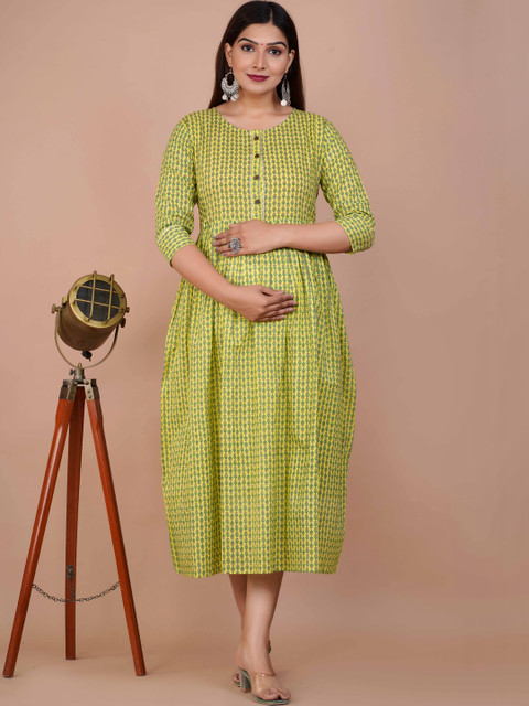 Indiwest Ethnic Motifs Print Maternity A-Line Midi Dress
