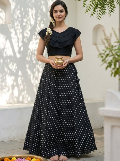 ZIVRAA Ruffled Solid Top with Skirt
