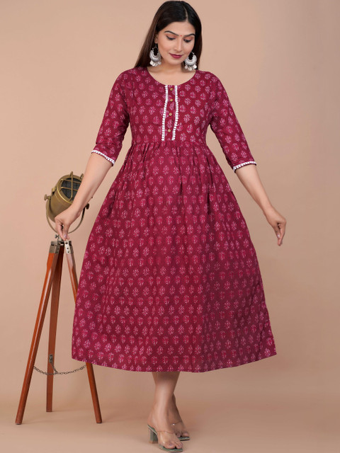 Indiwest Ethnic Motifs Print Maternity A-Line Midi Dress - Image 2