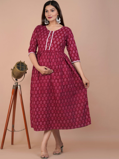Indiwest Ethnic Motifs Print Maternity A-Line Midi Dress - Image 6