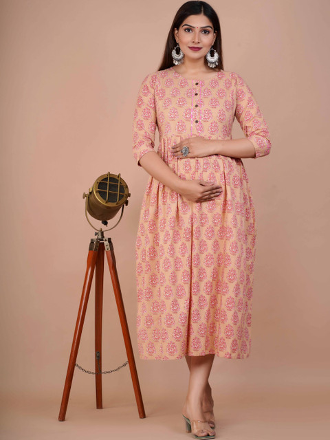 Indiwest Ethnic Motifs Print Maternity A-Line Midi Dress