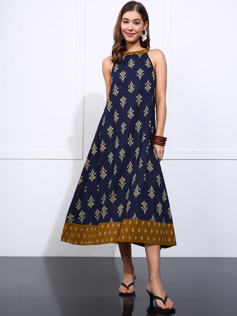 Vbuyz Floral Printed Fit & Flare Cotton Midi Dress