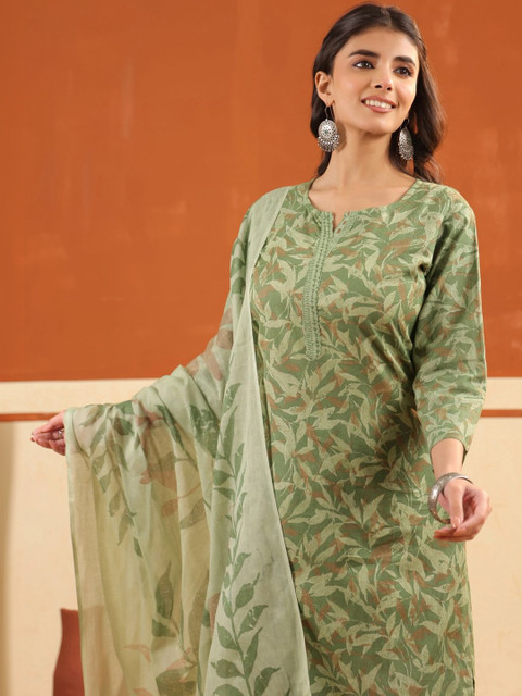 Sangria Printed Pure Cotton Round Neck Kurta & Trousers With Dupatta - Image 6