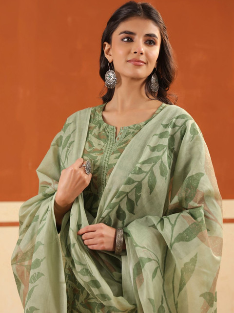 Sangria Printed Pure Cotton Round Neck Kurta & Trousers With Dupatta