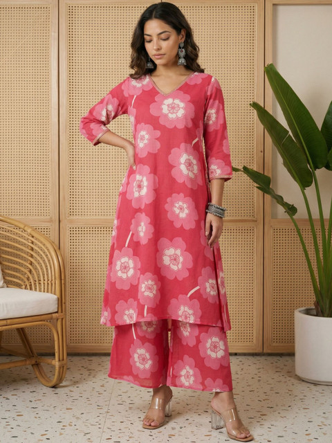 Sangria Printed V-Neck Kurta & Palazzos