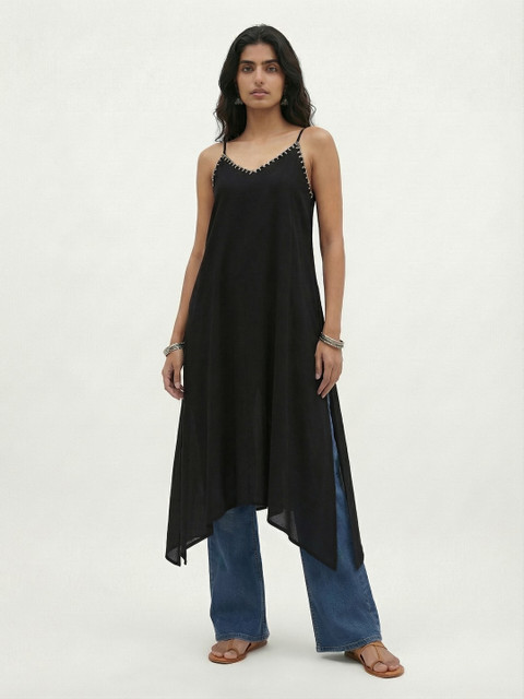 fusion by glitchez V-Neck Shoulder Straps Thread Work A-Line Kurta