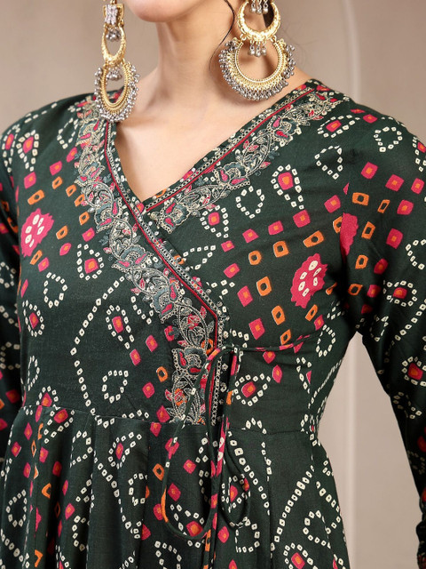 Sangria Printed Cotton V-Neck Kurta & Palazzos With Dupatta - Image 5