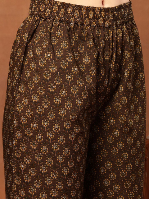 Sangria Printed Pure Cotton Round Neck Kurta & Palazzos With Dupatta - Image 4