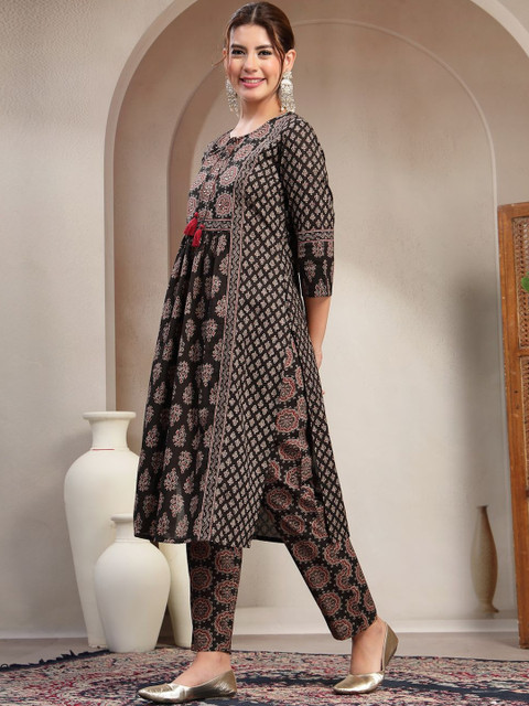 Sangria Printed Pure Cotton Keyhole Neck Kurta & Palazzos With Dupatta - Image 6