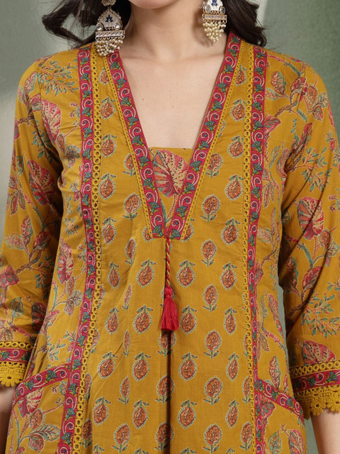 Sangria Printed Pure Cotton V-Neck Kurta & Palazzos With Dupatta - Image 5