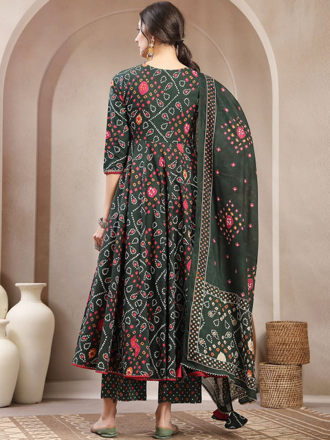 Sangria Printed Cotton V-Neck Kurta & Palazzos With Dupatta - Image 7
