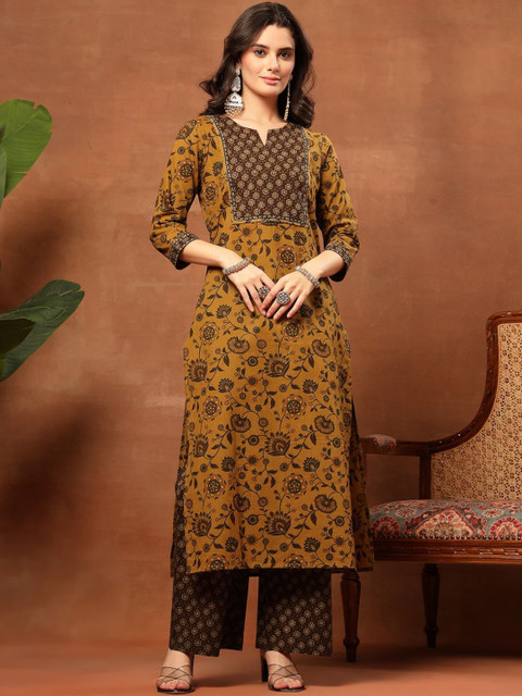 Sangria Printed Pure Cotton Round Neck Kurta & Palazzos With Dupatta - Image 6